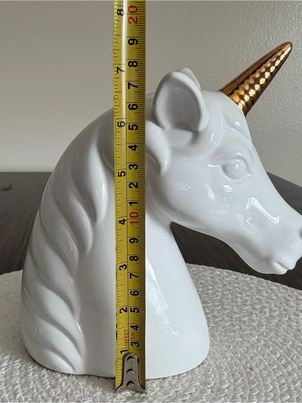 White Ceramic Unicorn Bank Bust with Gold Horn